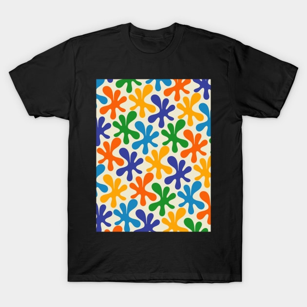 Colorful Whimsical Blue Amoeba Dance Contemporary Abstract Pattern T-Shirt by KierkegaardDesignStudio